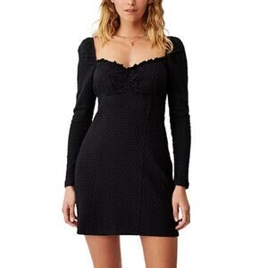 NWT Cotton:On Black Textured Long Sleeve Mini Dress Women's Size Large